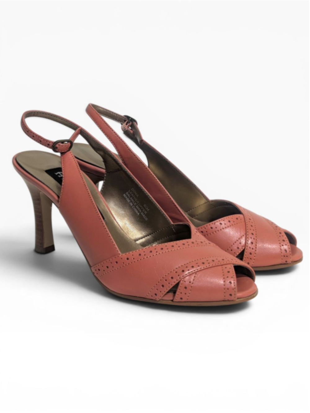Etienne Aigner Dina Slingback Heels Coral Leather Size 6.5